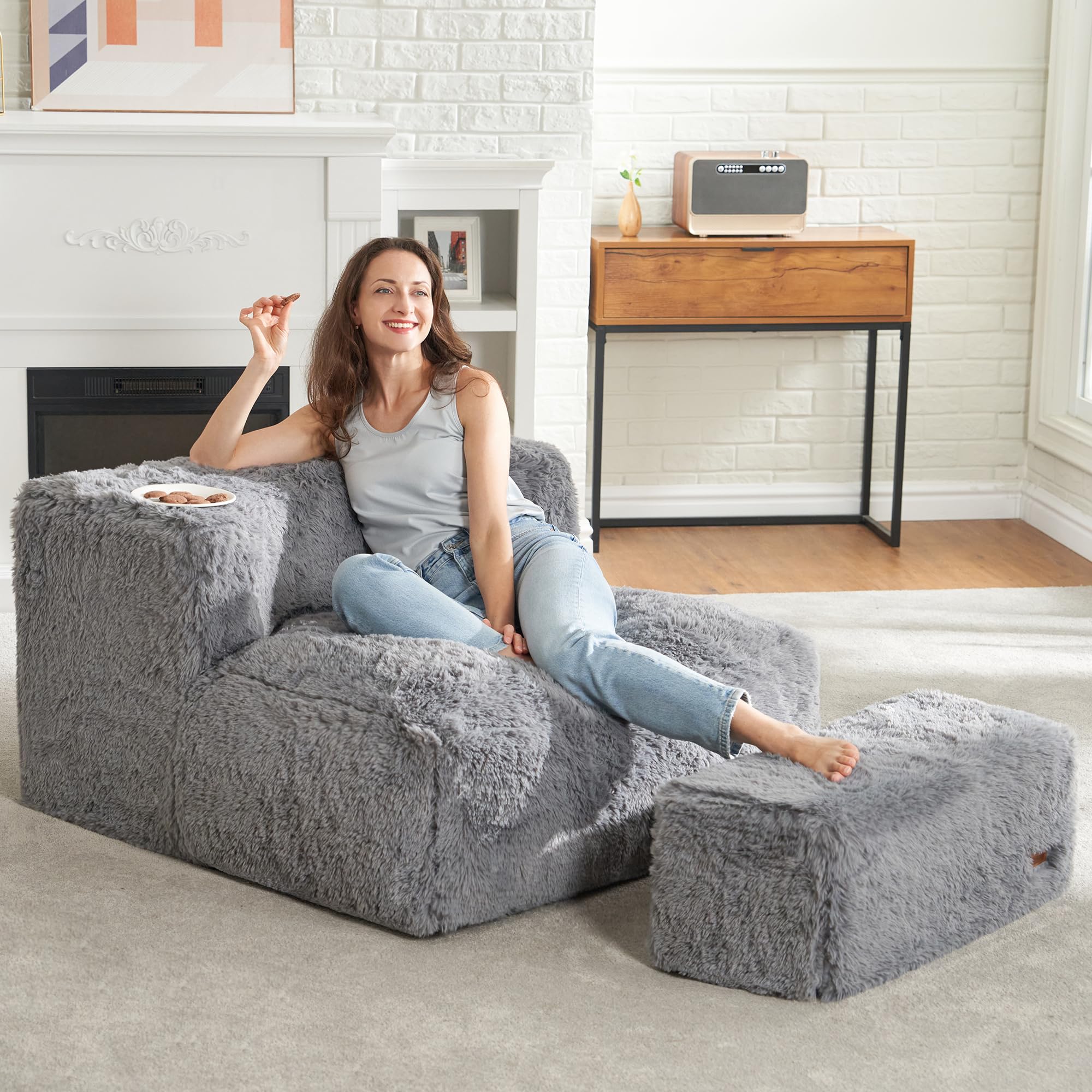 Hobestluk Adult Bean Bag Chair, Lazy Sofa with Ottoman for